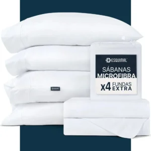 Juego de Sábanas King Size de Microfibra Esquimal. Incluye 6 Piezas: Sábana Cajón y Plana + 4 Fundas De Almohada, Color Blanco