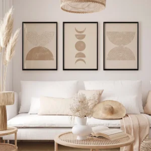 3 Cuadros Abstracto Boho Neutral Modernos Marcos Madera Color Neutral Boho Armazón Negro