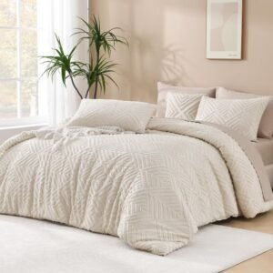 Juego de edredón Andency King Size Beige, 3 piezas, estilo bohemio